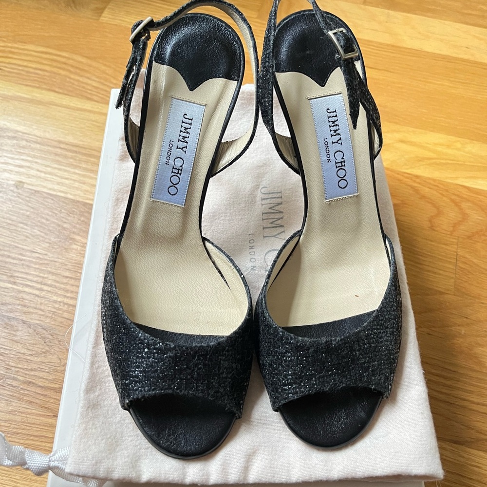 Jimmy Choo Black Glitter Heels
